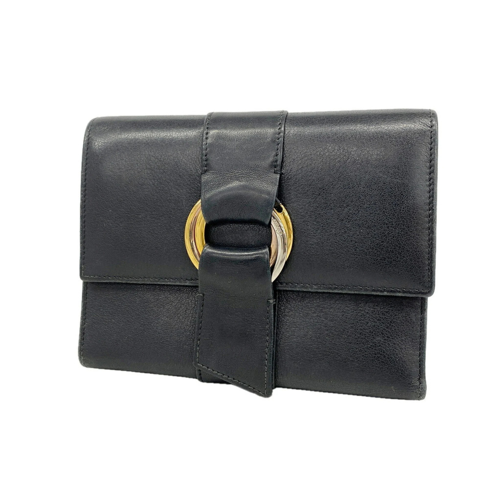 Cartier Trinity Tri-fold Wallet, Leather, Black & Gold, Women's
